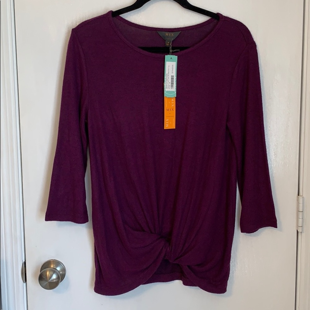 🌿 Plum Long Sleeve Top with Tie Waist